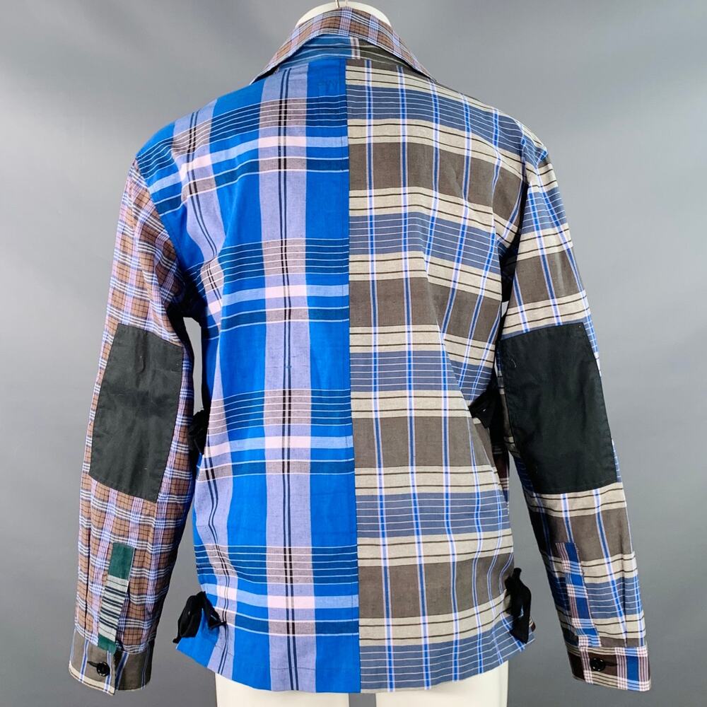 NICHOLAS DALEY Size M Blue Brown Plaid Cotton Side Ties Shirt Jacket - Picture 5 of 10